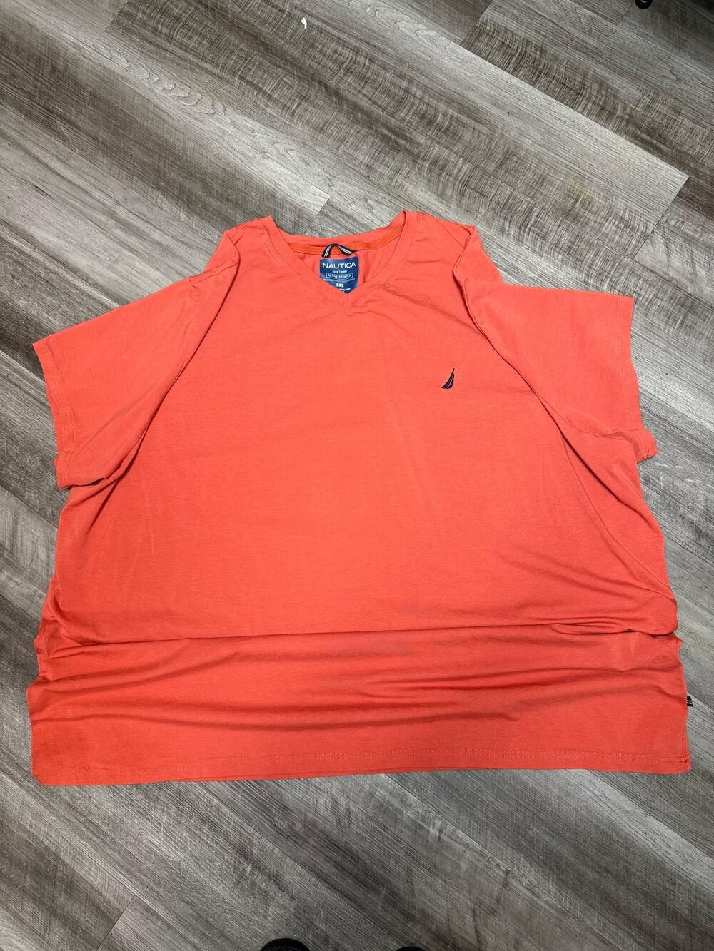 Nautica Mens 5XL Orange Red Deck T Shirt Active Stretch Short Sleeve V Neck